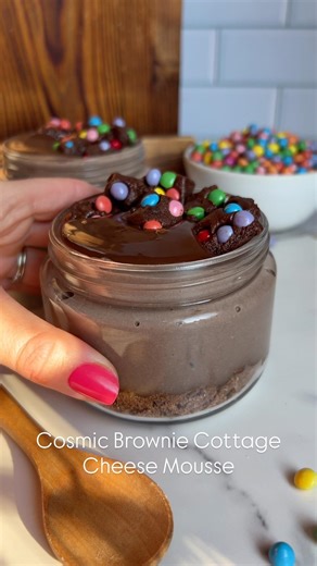High protein cosmic brownie cottage cheese mousse! Pure decadence and secretly healthy! 🌈🍫