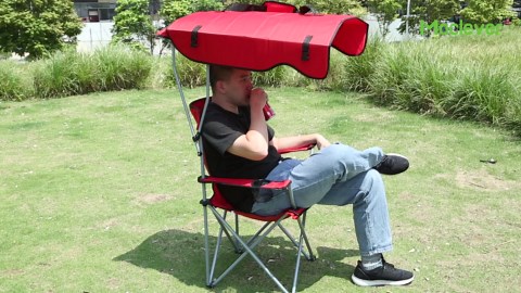 Moclever Folding Canopy Camp Chair – Heavy Duty Beach Chair with Sun Protection, Cup Holder & Padded Armrests for Outdoor Camping, Lawn, Park, Patio (Green)