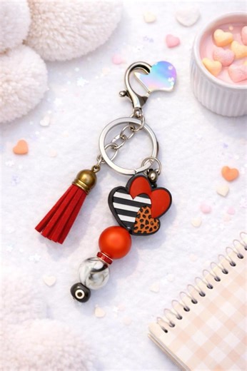Heart Charm Beaded Keychain | Red - Etsy