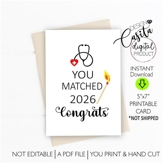 Match Day 2026 Card, You Matched Congrats Printable 5x7 Card (digital Download) - Etsy