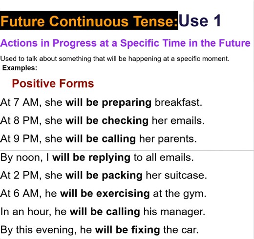 11K views · 292 reactions | Future Continuous Tense Use 1; Actions in Progress at a Specific Time in the Future | Empowering English Learning | Facebook