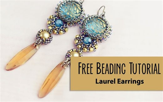 串珠教程-月桂花宝石蛋面编珠耳环（材料尺寸见简介）