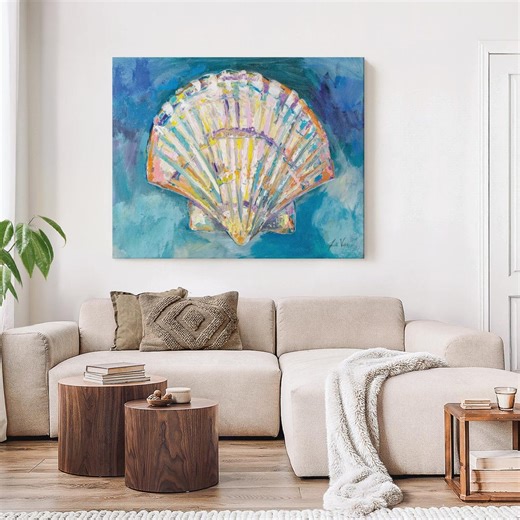 Scallop Shell Colors Wall Art - Horizontal Framed Canvas - Living Room Wall Decor - Nautical Art - Etsy