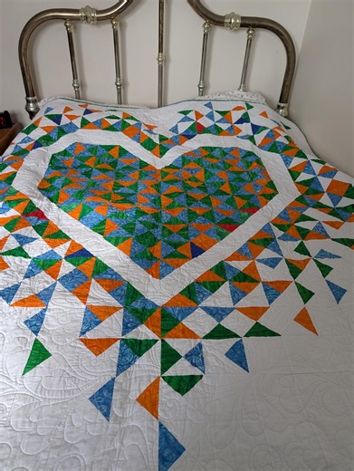 Exploding Heart Quilt: Vibrant Orange, Blue, and Green Cotton (70x70 Inches) - Etsy