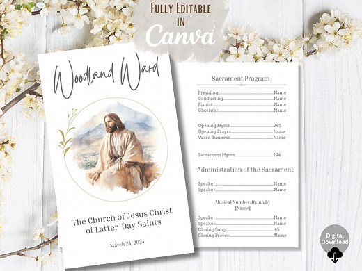 LDS Sacrament Program Template: Customizable Church Meeting Program (canva Editable, PDF Download) - Etsy