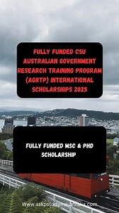 Fully funded PhD scholarships at CSU - $35,000 stipend - Apply by June 20, 2025. Find more Details below 👇 https://www.askpstudyinaustralia.com/2024/10/CSU-Australian-Government-Research-Training-Program-AGRTP-International-Scholarships-2025.html | Askpstudyinaustralia
