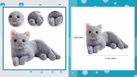 Stuffed Cats Plush Cat Doll, Realistic Soft Plush Cat Toy for Kids Adults Boys and Girls, Stuffed Animals Cat Doll for Kids Birthday (Grey, 12 Inch) Cat Stuffed Animals