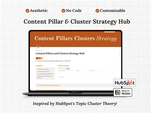 Content Pillars and Clusters Strategy Hub Notion Template (Hubspot Topic Cluster Theory)
