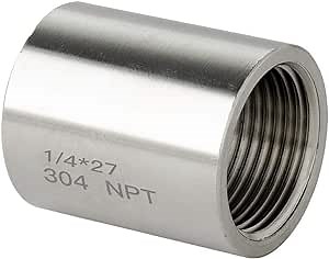 Quickun 304 Stainless Steel Pipe Coupling Fitting, 1/4" x 1/4" Female Pipe Coupler Connector Adapter Fitting (1" Length)