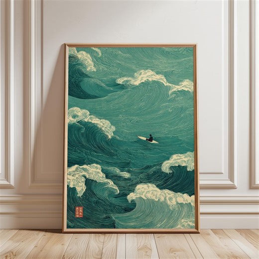 Ocean Wave Poster, Japanese Surf Wall Art Printable, Sea Motion Digital Download - Etsy