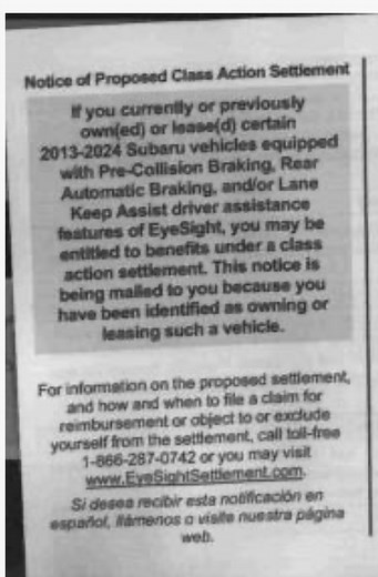 ('13-'24) Subaru Eyesight Class Action...