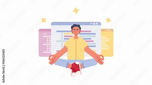 Animated become programmer expert. Improving programming skills. Coder meditating. 2D cartoon flat character 4K video footage on white with alpha channel transparency. Concept animation for web design