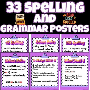 Spelling & Grammar Rules  | 33 Anchor Charts | Upper Elementary & Middle School