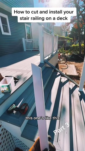 How to cut and install your stair railing for your deck #deckstairs #deck #decking #deckstairs #diy #homeimprovement #foryou #foryourpage #contractor