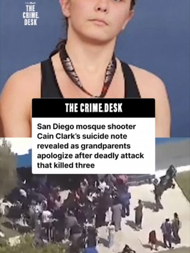 One of the San Diego mosque shooters left a hate-filled suicide note 'about racial pride' before opening fire and killing three people, authorities say. Cain Clark, 17, attacked the Islamic Center of San Diego alongside Caleb Vazquez, 18, around 11:40am on Monday, after apparently stealing guns and a car from his home. Hours before the attack, Clark's mother reported to police that her son was suicidal and potentially armed with weapons, and officers were already searching for the teenager when 