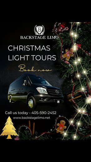 🎄 Experience the Magic of the Holidays with Backstage Limo! ✨ This holiday season, sit back, relax, and enjoy the sparkle of the city’s best Christmas light displays in comfort and style. 🌟 Whether it’s a romantic date night, family tradition, or a fun evening with friends, our luxury Sprinter party buses and limousines make every ride unforgettable. 🎅 Your Christmas Light Tour Includes: 🚐 Private luxury transportation for your group 🍷 Complimentary bottled water (BYOB welcome!) 🎶 Holiday 