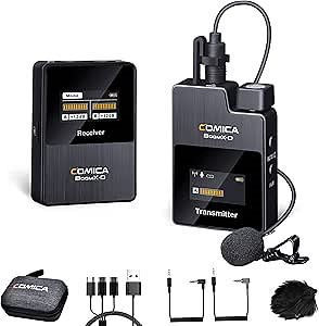 COMICA BoomX-D1 - Wireless Microphone System for Cameras, Camcorders, Smartphones, Laptops, Compact Wireless Lavalier Lapel Microphone with Noise Reduction, Low Latency, Monitoring, Muting