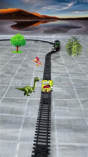 Dinosaur🦖🦕 and SpongeBob dinosaur near railway track | dinosaur cartoon #dinosaur #spongebob