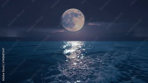 moon over water, background, 4k, footage, animation video, seamless looping, footage