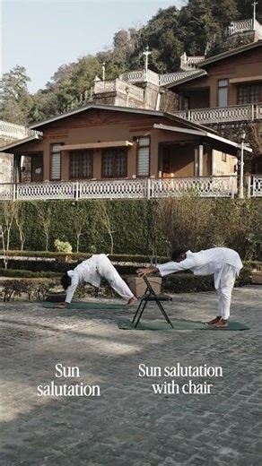 Sun salutation with chair modification #youtubeshorts #sunsalutation #yogateaching