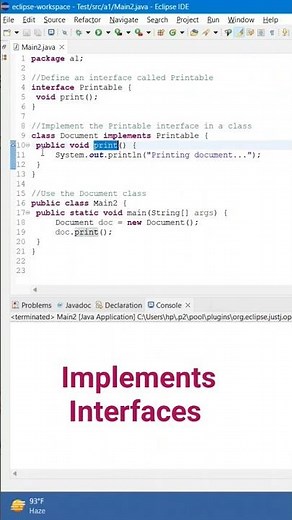 implementation of interface in Java