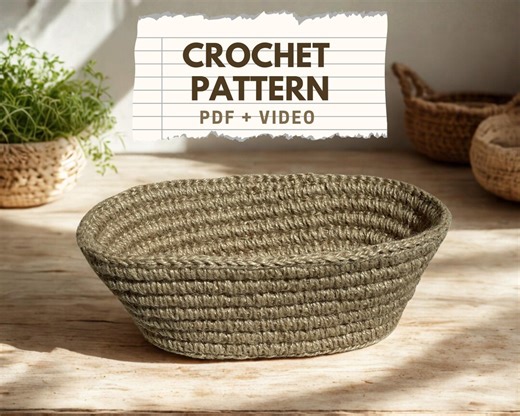 Banneton-style Oval Crochet Basket Pattern, PDF   Video Tutorial, DIY Home Decor, Beginner Friendly, Bread Proofing Basket - Etsy