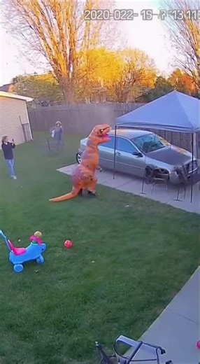 Mini Tornado vs. Inflatable T-Rex (Security Cam)