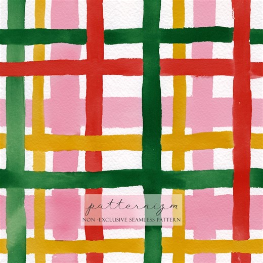 Watercolor Plaid Seamless Pattern – Painted Bold Grid Design in Red, Green, Pink & Yellow for Fabric, Paper, Print Projects - Etsy