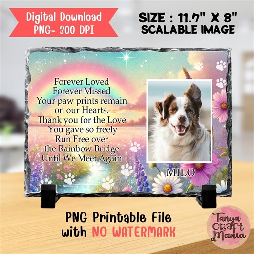 Rainbow Bridge Memorial Sublimation Design: Cat Dog Memorial Photo Slate Template (2 PNG Digital Download) - Etsy