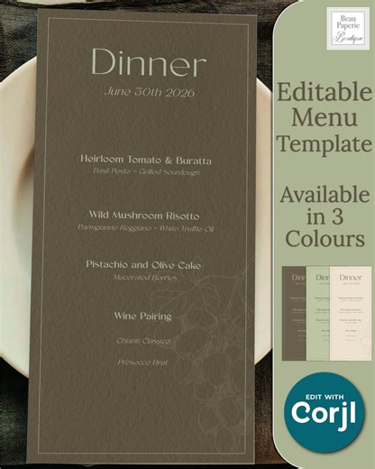 Editable Dinner Party Menu DIY Template Minimalist Printable Customizable Wedding Reception Buffet Carte Custom Table Card - Etsy Canada