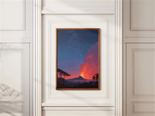 Volcano Eruption Starry Night Poster Hawaiian Landscape Art Print Tropical Island Wall Art Stars Celestial Print Nature Poster Home Decor - Etsy