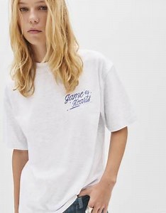 Pull&Bear – T-Shirt in meliertem Grau mit Billiards-Grafikprint | ASOS