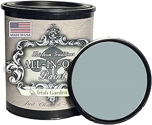 ALL-IN-ONE Paint by Heirloom Traditions, Irish Garden (Blue Green), Quart - Durable cabinet and furniture paint. Built in primer and top coat, no sanding needed. Includes our 30 featured color card.