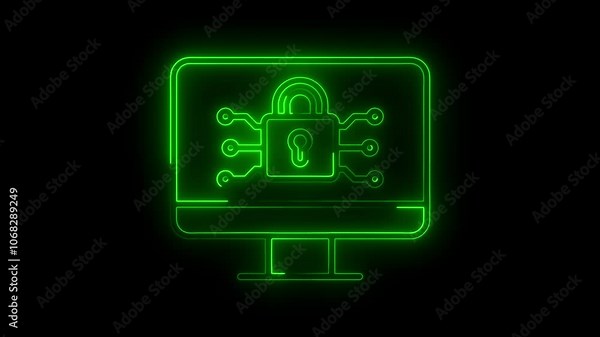 Network security neon icon in line style. Data protection concept. Cyber technology web services.