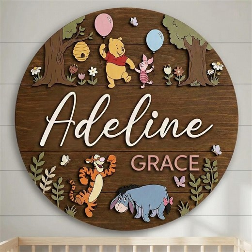 Personalized Pooh Friendship Sign, Winnie the Pooh Nursery Name Sign, Kid Room Sign, Kids Bedroom Door Sign Kids Room Door Nursery Name Sign - Etsy