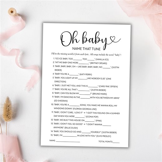 Baby Shower Name That Tune Game | Baby Song Lyrics Game Printable | Baby Shower Game | Modern Baby Shower Activity - Etsy