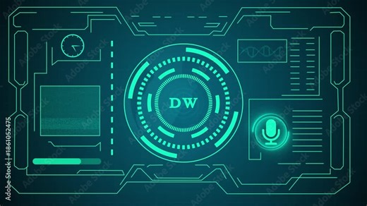 Futuristic DW interface HUD animation, artificial intelligence digital dashboard, advanced AI technology user interface animation video.