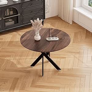 RGZ 36" Round Dining Table for 2-4, Modern Wooden Circle Dining Table Save Space, Walnut Round Kitchen Table with Wooden Table Top & Intersecting Metal Pedestal for Break Room, Dining Room, Kitchen