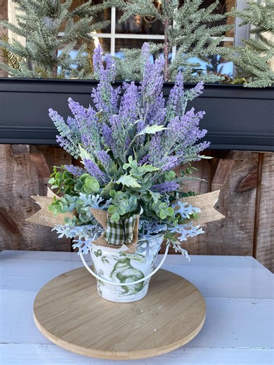 Farmhouse Lavender Centerpiece, Country Cottage Bunny Bucket, Rustic Lavender and Eucalyptus Arrangement, Springtime Faux Floral Design - Etsy