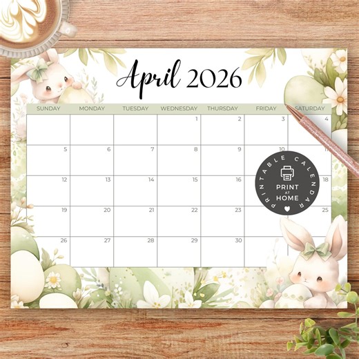 PRINTABLE Monthly Calendar, April 2026 PDF Download, Spring Animals, Cute Bunny, Easter, Kids School, Classroom, Instant Download, CC007 - Etsy