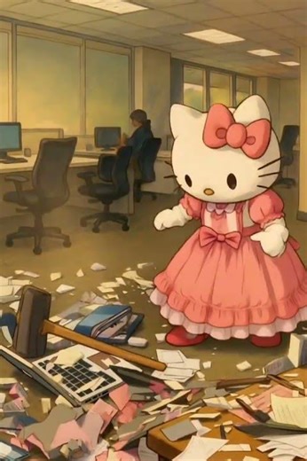 hello Kitty destroying a computer