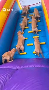 PUPPY PILE-UP! Clumsy Lab Starts Adorable Traffic Jam on Climbing Wall! 😂🐕‍🦺 Phone footage captures a scene of pure, joyful chaos! A line of energetic Golden Retriever puppies is climbing a massive inflatable wall until a clumsy Labrador barrels into the mix. Watch the hilarious pile-up as the Lab gets stuck and creates a soft, wriggling traffic jam of adorable, happy dogs! Looks real, but this is the most fun you'll ever have watching a dog disaster. Tag a friend who always causes chaos! 🤣 