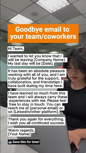 Goodbye email to your team/coworkers