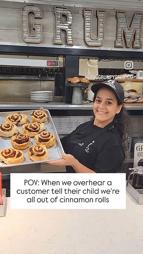 POV: When we hear someone say we’re out of cinnamon rolls… 👀➡️🌀 Don’t worry, we’ve got plenty—warm, gooey, and ready to make mornings (and little ones) happy. 🥹🤎🥐 #GrumpysEats #CinnamonRollEnergy #SweetStart #BreakfastVibes #OnlyAtGrumpys | Grumpy's Restaurant