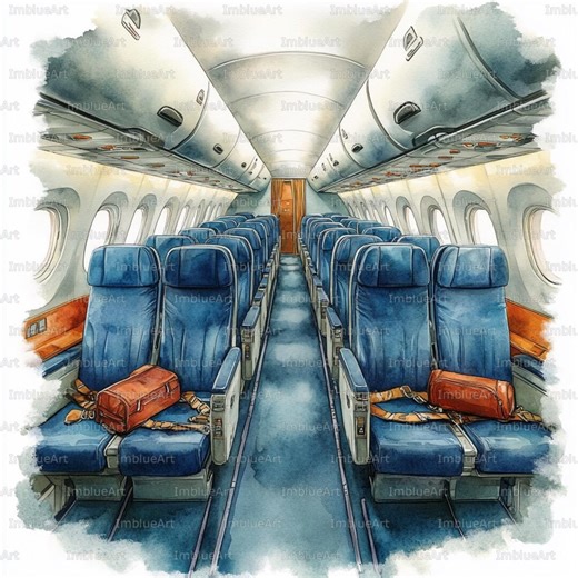 24 Airplane Cabin Clipart, Passenger Seats Interior Flight Travel Scene, Watercolor Printable JPG 300 DPI, Scrapbook, Junk Journal - Etsy