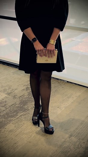 Just a dinner out in this super cute little black dress by @BR Factory and lovely clutch purse by @Coach. The Gianni Bini High heels also look great on my feet and the @Wolford Fully Fashioned back seam pantyhose nylons look really good on my long legs. I love hosiery! I also threw on an anklet as an extra accessory for that extra splash of elegance and high fashion! 😉