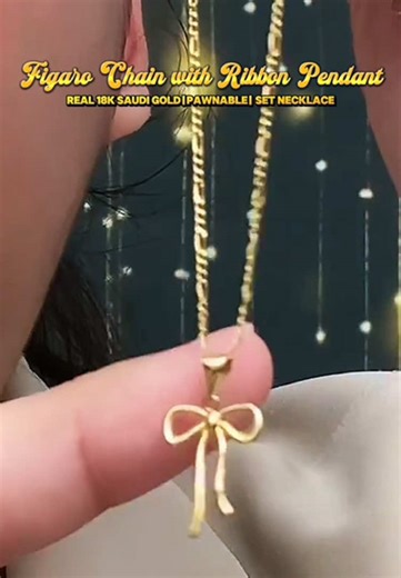 Figaro Chain may kasamang Ribbon Pendant! Real 18K Saudi Gold na Ito at Nasasangla! #pawnablegold #realgold #fyp #gift #gold