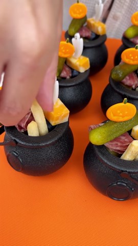 Mini charcuterie cups easy Halloween appetizer