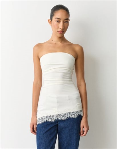 Strapless Lace Trim Top in Milk X Milk | Glassons AU