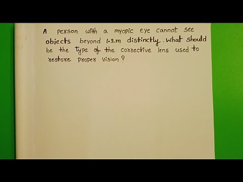 a person with a myopic eye cannot see objects beyond 1.2m distinctly what should be the type of the